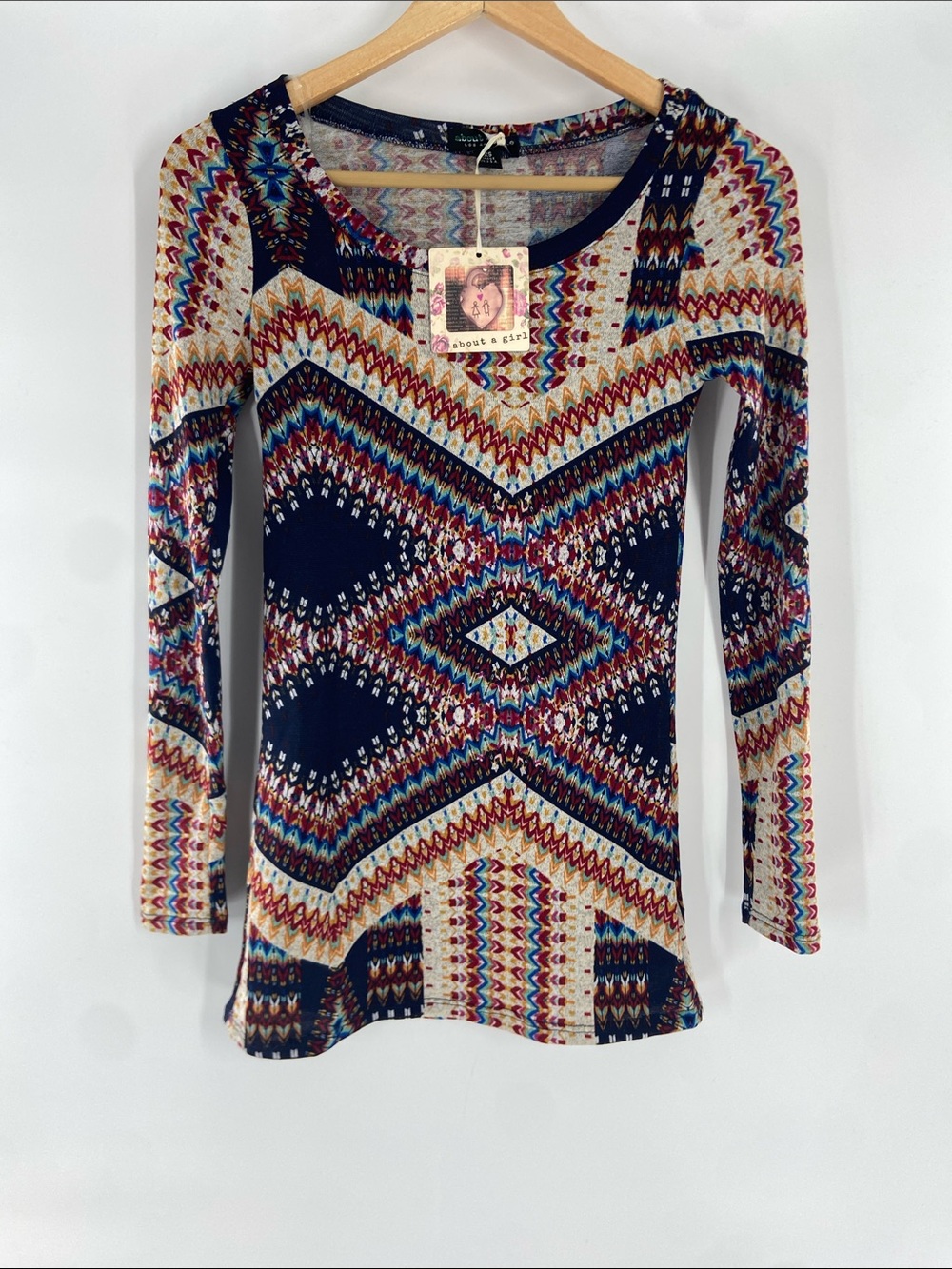 About A Girl Multi Colored Long Sleeve Tunic Size XS NWT